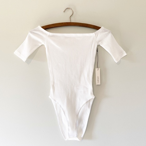 Capulet Tops - Capulet Bodysuit Ribbed Cream Half Sleeve